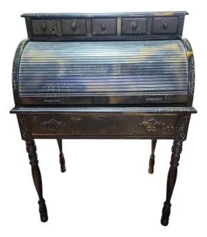 Vintage Crackle Finish Tambour Rolltop Desk