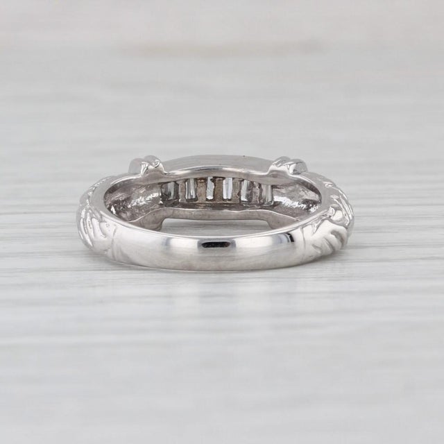 Metal 0.25ctw Diamond Wedding Ring 14k White Gold Floral Stackable Anniversary Band, Size 6.5 For Sale - Image 7 of 8