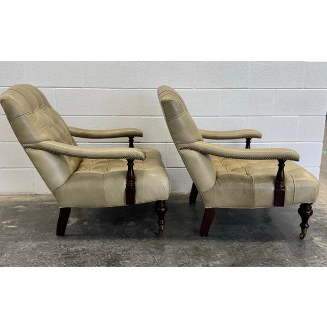 Traditional George Smith Edwardian Style Tufted Leather Chairs For Sale - Image 3 of 7