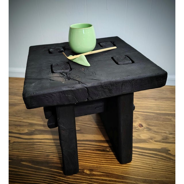 Yakisugi -Shou Sugi Ban Charred Barnwood Stool, Reclaimed Accent Table, Wabi Sabi Plant Stand For Sale - Image 12 of 13