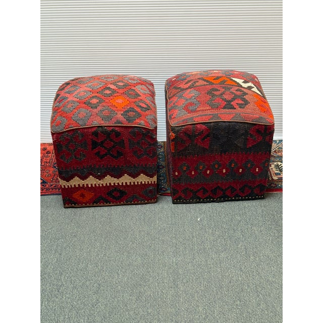 Kilim Hassock Foostools, Set of Two For Sale - Image 4 of 12