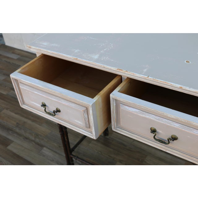 1970s Hollywood Regency Faux Bamboo Metal & Wood Four-Drawer Console Table For Sale - Image 13 of 18