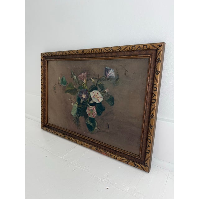 Late 19th Century Victorian Morning Glory Still Life Oil Painting Signed C.W.S. (1895) For Sale - Image 5 of 10