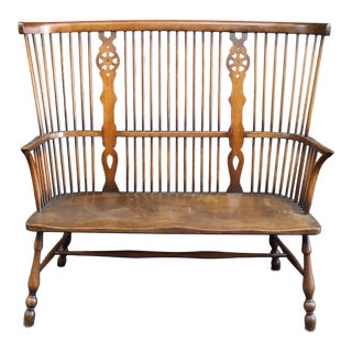 English Oak Wheel Back Windsor Settee For Sale