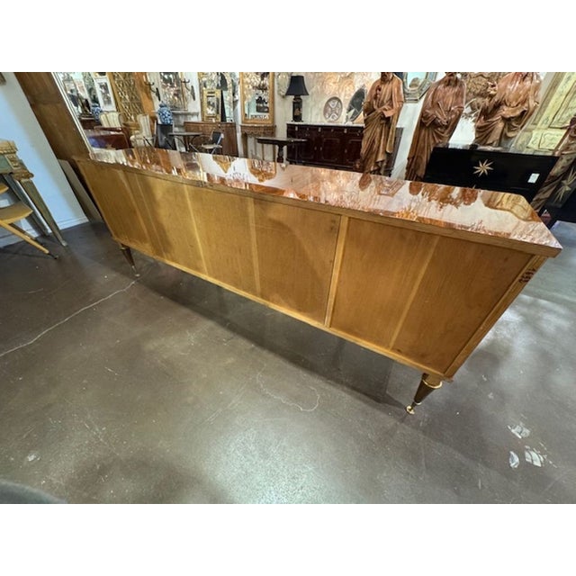 Mid 20th Century Mid Century French Inlaid Sideboard With Brass Details For Sale - Image 5 of 7
