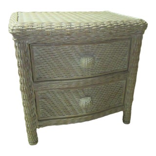 1980s Wicker Rattan Two Drawer Coastal Style Ivory Color Nightstand For Sale