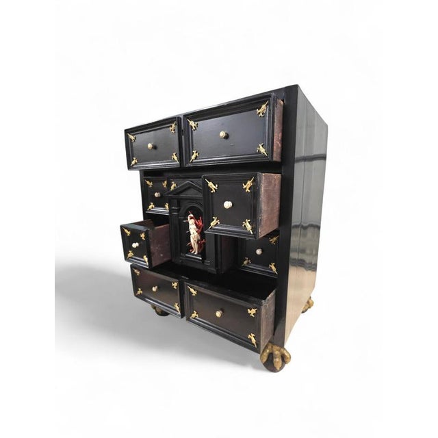 Antique Italian Ebonized Cabinet with Gilt Bronze Mounts and Sain, 1640 For Sale - Image 10 of 18