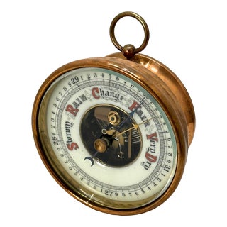Nice Quality Early 20th Century Antique Copper Wall Mount or Desk Top Ships Barometer With Porcelain Dial For Sale