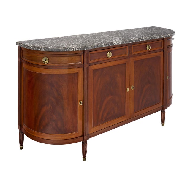 French Louis XVI Style Flame Mahogany Enfilade With Sainte-Anne Marble, Circa 1900 For Sale - Image 4 of 9