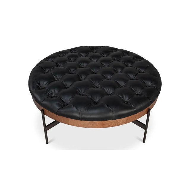 Not Yet Made - Made To Order Modern Black Leather Cocktail Ottoman For Sale - Image 5 of 15