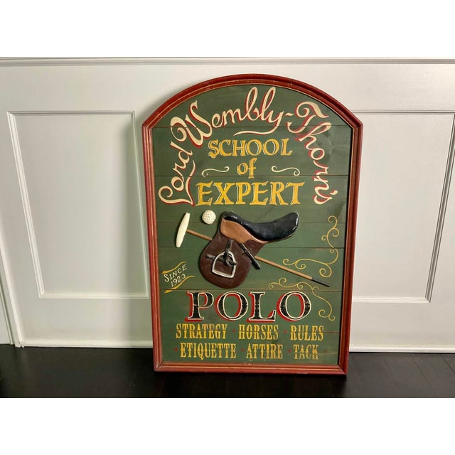 American Vintage 1960s Hand Painted "School of Expert Polo" Trade Sign For Sale - Image 3 of 16