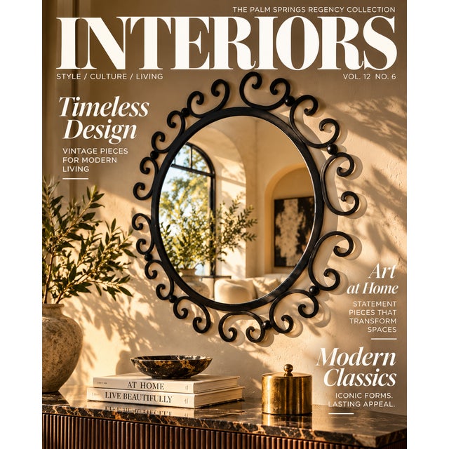 This exquisite vintage wall mirror, dating back to the 1960s, is a striking example of Mexican wrought iron craftsmanship....