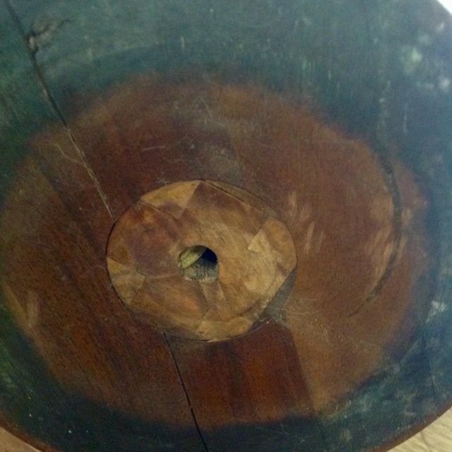 Wood Antique Marquetry Style Hand Turned Wood Lamp For Sale - Image 7 of 8