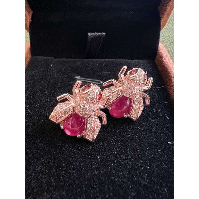 Bochic “Orient” Natural Ruby & Topaz Earrings Set In 18K Yellow Gold & Silver, 2 pieces For Sale - Image 12 of 12