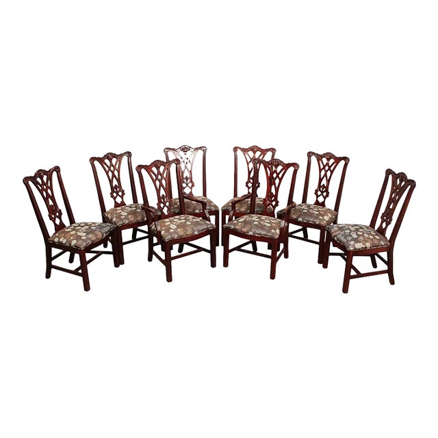 Thomasville Chippendale Style Carved Mahogany Dining Chairs - Set of 8 For Sale