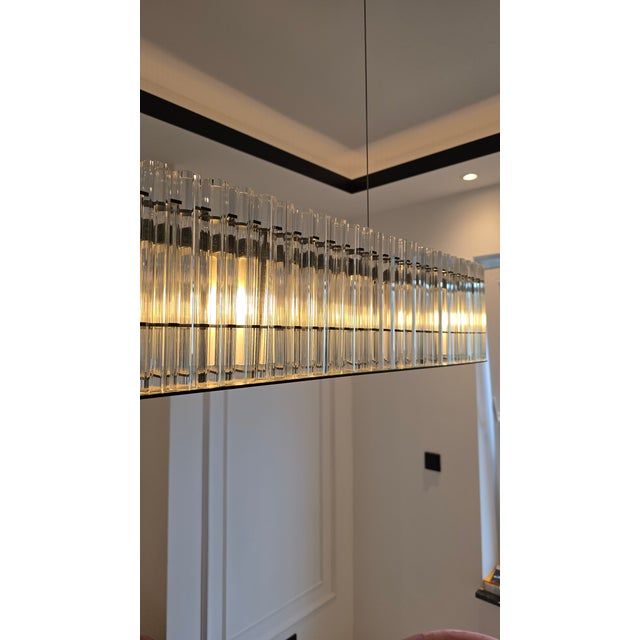 Modern Black Glass Rod Linear Chandelier Luxury Rectangular Ceiling Light New For Sale - Image 10 of 13