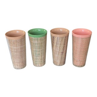 Mid Century Modern Raffia Wrapped Acrylic Drinking Cups- Set of 4 For Sale