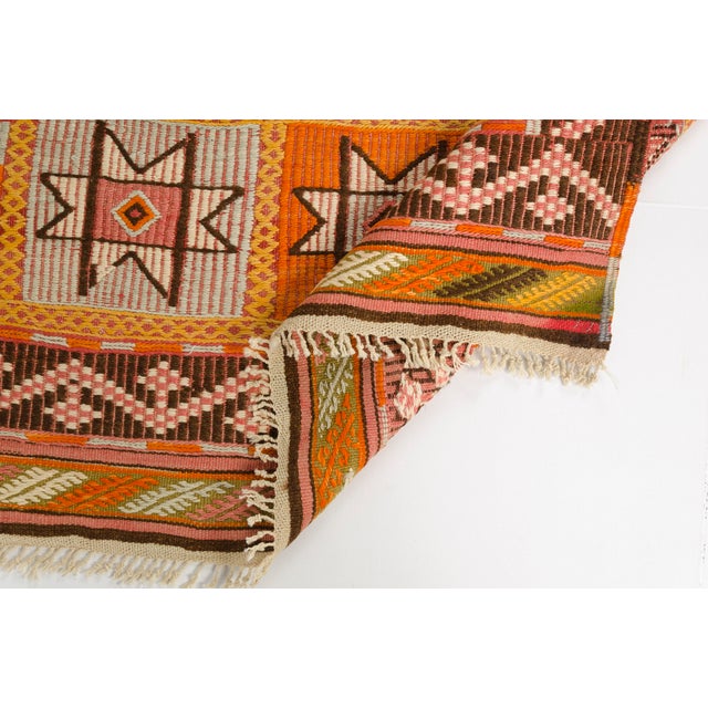 Turkish Handwoven Orange & Pink Geometric Area Rug For Sale - Image 3 of 9