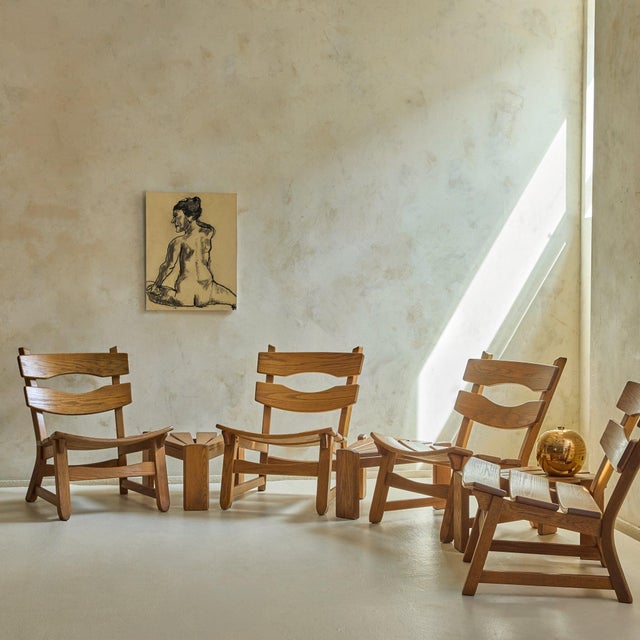 A set of four Dutch Brutalist lounge chairs with three accompanying side tables, designed by Dittmann & Co for Awa...