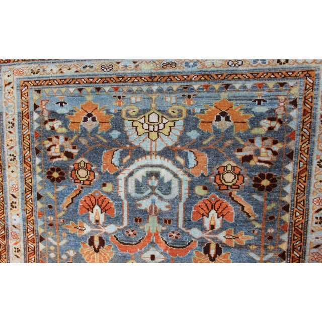Textile Antique Persian Malayer Rug With a Blue Field and Stylized Floral Design 3'4 X 4'11 For Sale - Image 7 of 12