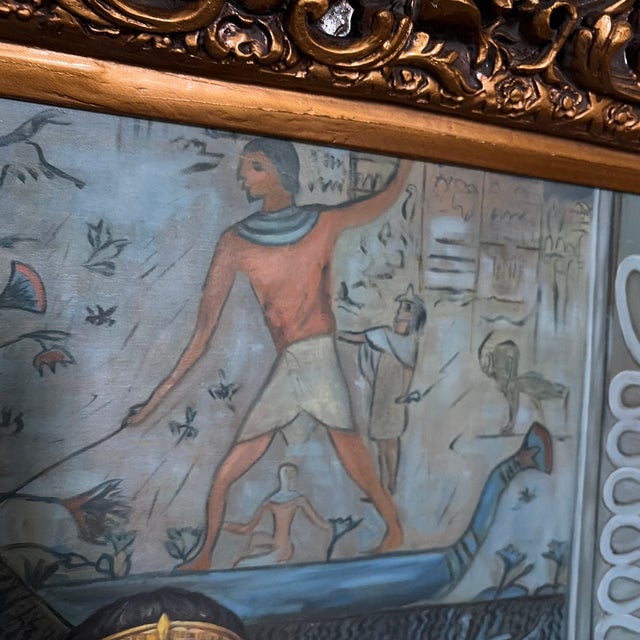 1960s Grand Scale Orientalist Seated Egyptian Woman Painting in Ornate Baroque Gilt Frame For Sale - Image 9 of 12