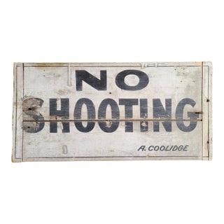 Antique No Shooting Painted Wood Sign For Sale