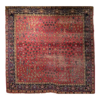19th Century Indian Agra Rug, Wool Pile, Allover Floral Design, Square, 7' x 7' For Sale