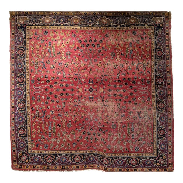 19th Century Indian Agra Rug, Wool Pile, Allover Floral Design, Square, 7' x 7' For Sale