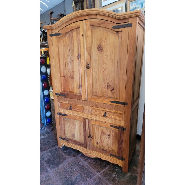 Rustic Solid Pine Armoire Hutch Storage Cabinet For Sale - Image 12 of 12