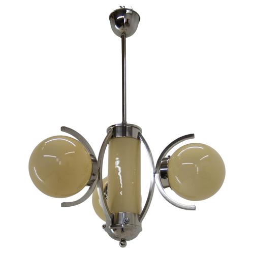 Art Deco Chandelier in Glass and Nickel, Europe, 1930s For Sale - Image 13 of 13