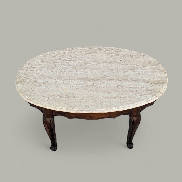 Late 20th Century Vintage Faux Travertine-Top Coffee Table With Cabriole Legs, Marble For Sale - Image 5 of 15