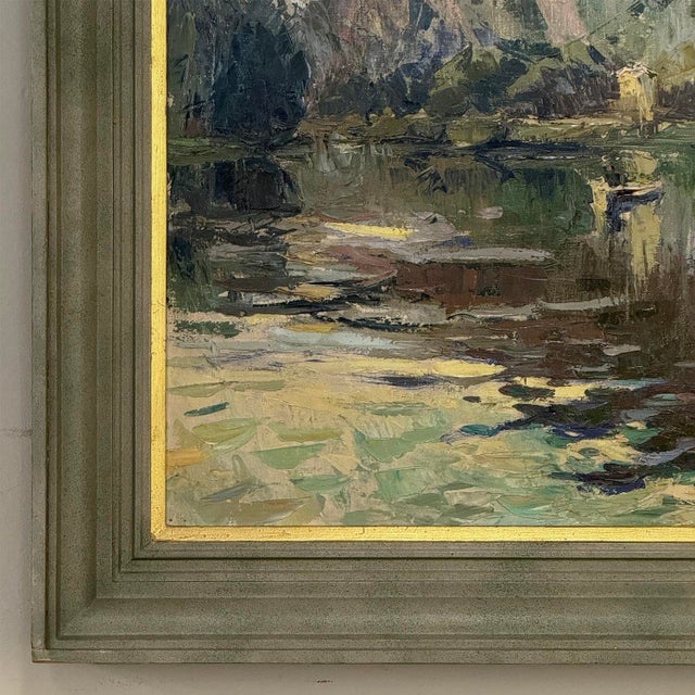 Antique Belgian Impressionist Oil Painting on Canvas by Albert Chavepeyer (1899-1986) 'River Landscape' For Sale - Image 9 of 16