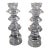 Vintage Elegant Pair Crystal Candlesticks Stacked Geometric Tower Design Marked For Sale