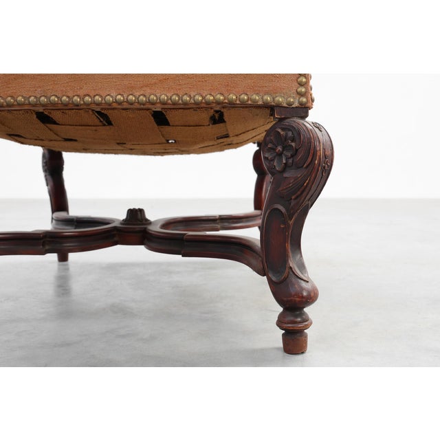 Wood Carved Walnut Armchair with Scrolling and Tapestry Upholstery, France, 1800 For Sale - Image 7 of 16