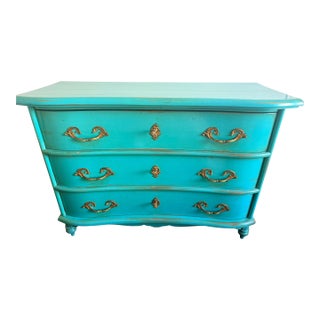 French Louis XIV Style Turquoise Chest of Drawers Attributed to Moissonnier For Sale