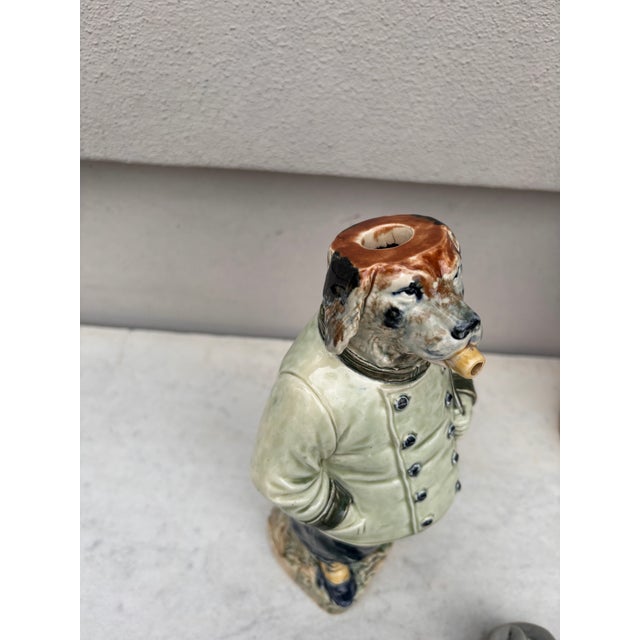 Rustic Majolica German Dog Bottle, Circa 1890 For Sale - Image 3 of 8