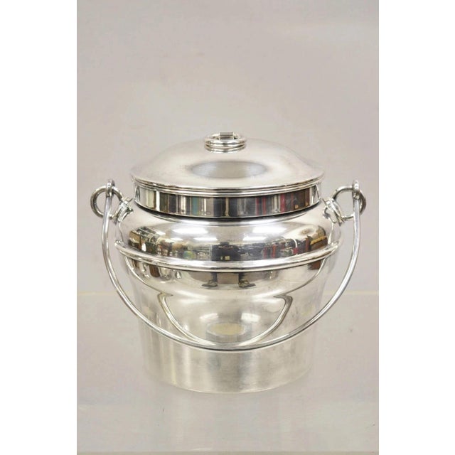 Modern Vintage Fisher K308 Modern Silver Plated Lidded Ice Bucket With Glass Liner For Sale - Image 3 of 10
