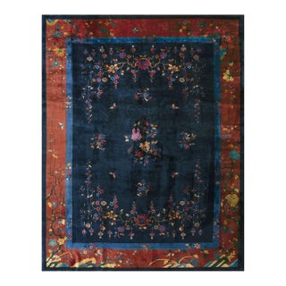 1920s Vibrant Burst of Floral Antique Floral Vase Chinese Modern Art Deco Rug For Sale