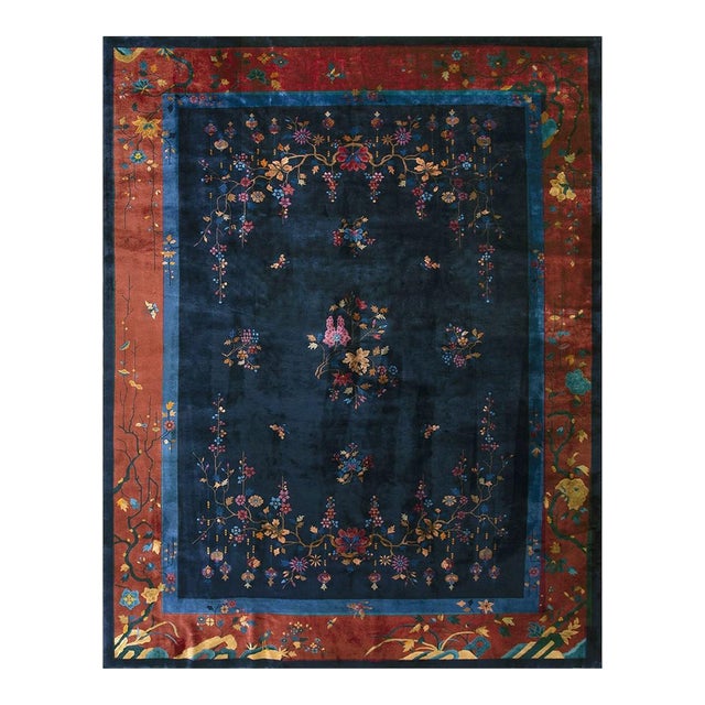 1920s Vibrant Burst of Floral Antique Floral Vase Chinese Modern Art Deco Rug For Sale