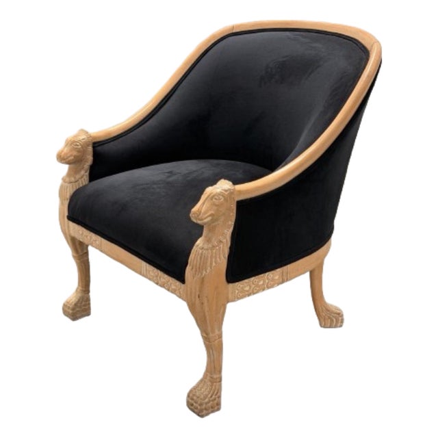 Mid 20th Century French Empire Style Bergère Chair With New Midnight Blue Velvet Upholstery For Sale