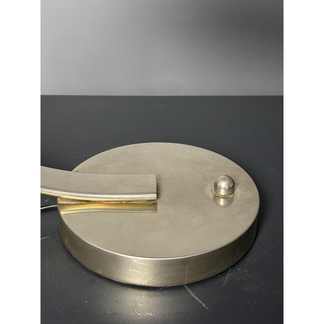 Mid-Century Modern French Art Deco Nickel Arc Table Lamp by Pierre Disderot for Soka, France, 1970s For Sale - Image 3 of 17