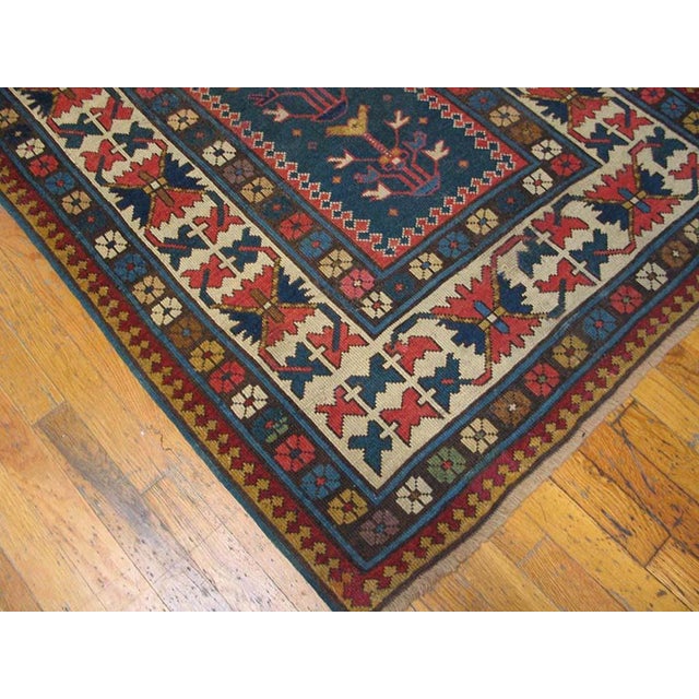 Late 19th Century 1880s Blue Navy Tribal Tree of Life Antique Caucasian Kazak Rug 3'7" X 8'2" Handknotted Wool Carpet For Sale - Image 5 of 6