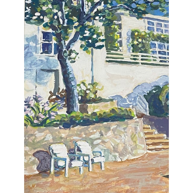 Vintage "Backyard Pool" Original Gouache Painting by Dosne For Sale - Image 10 of 13