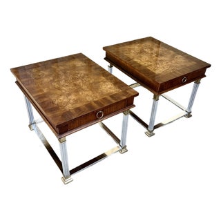 A Pair of Neoclassical Revival Burl Wood Side Tables by Lane Furniture Circa 1970s. For Sale