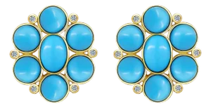 Nina Zhou Turquoise Diamond Vintage Style Earrings in 14k Yellow Gold - a Pair