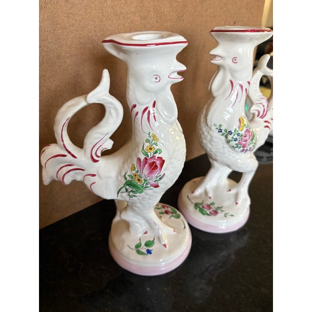French Luneville Rooster Candle Holders For Sale - Image 4 of 9