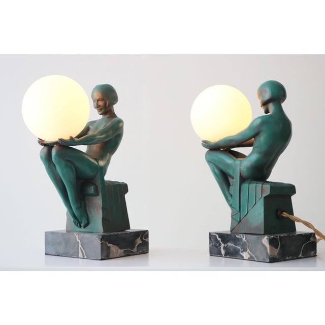 Délassement Table Lamps by Max Le Verrier, 1930, France, Set of 2 For Sale - Image 4 of 14