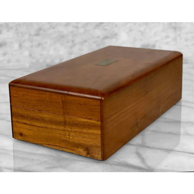 Vintage Traditional Teak Storage Dresser Box W/ Milk Glass Interior For Sale - Image 6 of 7