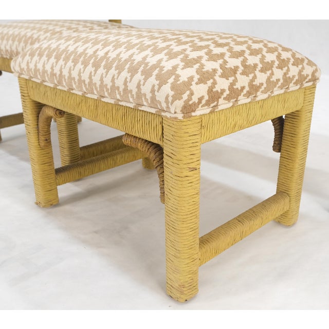 Mid Century Modern Wicker Glass Top Consoel Table w/ Pair of Matching Benches For Sale - Image 16 of 18