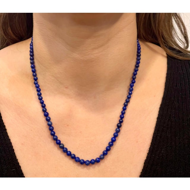 Certified Vintage Lapis Lazuli Single Strand Necklace 14 Kt Yellow Hook Clasp For Sale - Image 9 of 18